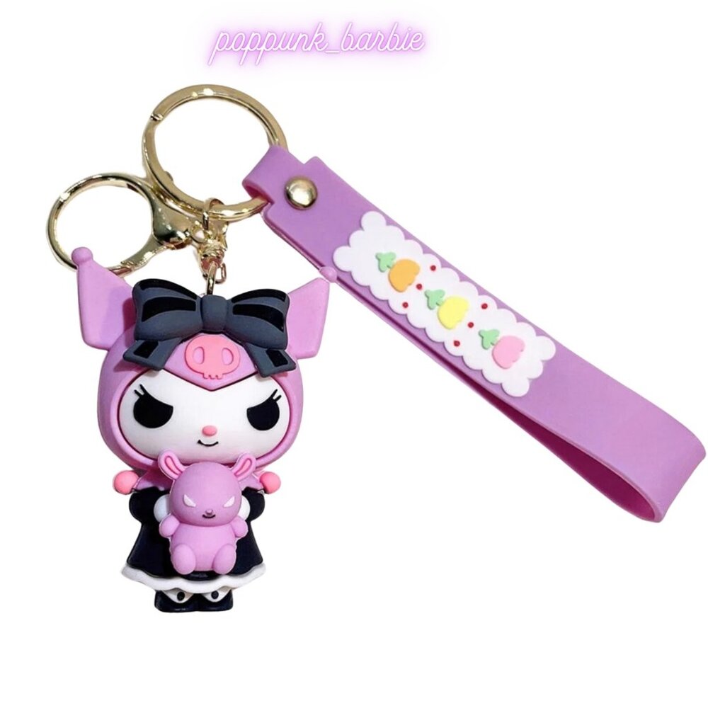 Kuromi 3D Rubber Keychain Purse Charm with Pink Strap‎ NWOT